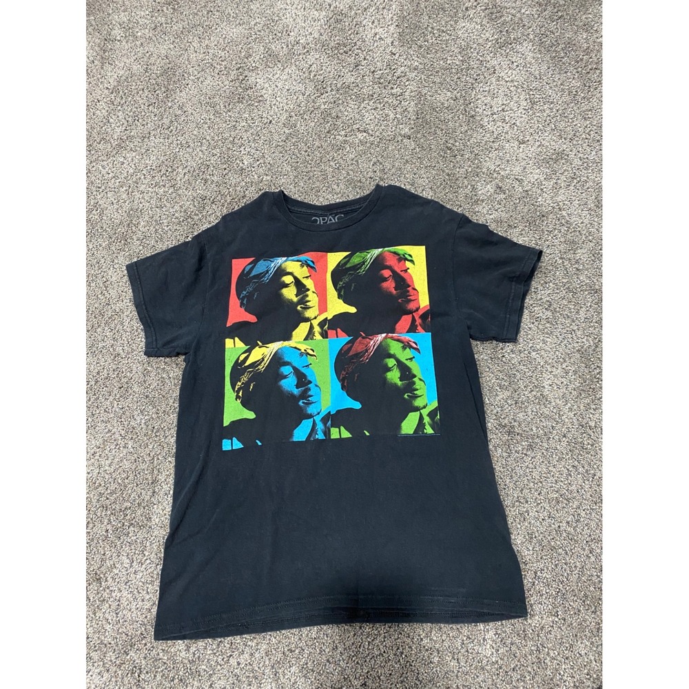 2Pac Graphic Tee Mens Medium Black Excellent Pop Art Portrait Short Sleeve Shirt